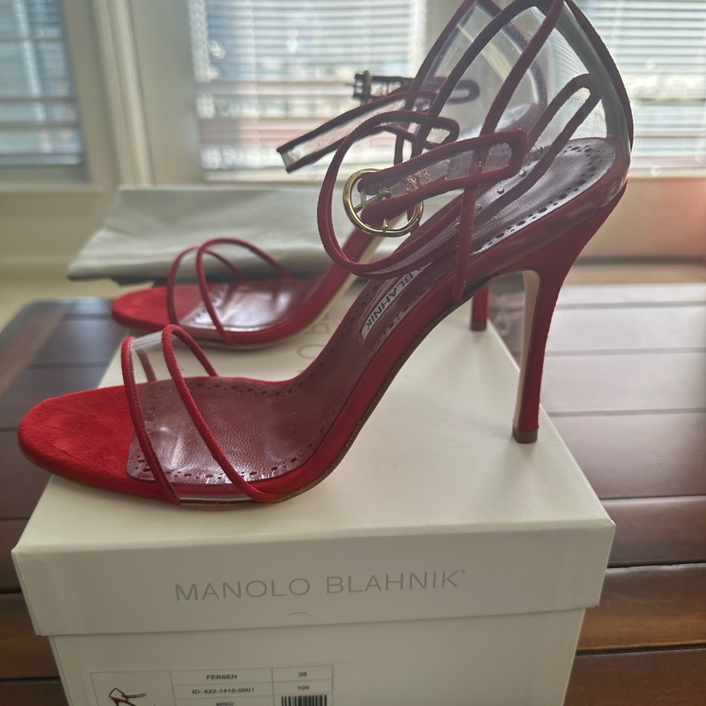 Manolo Blahnik Fersen Red Suede Daim Heels Size 38 - Brand New, Never Worn